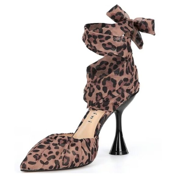 NEW Gianni Bini Henzlee Leopard Print Chiffon Wrap-Up Dress Pumps - Picture 4 of 4